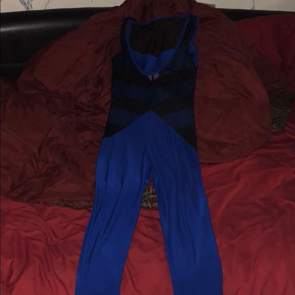 Blue n black pant set sheer on top front n back